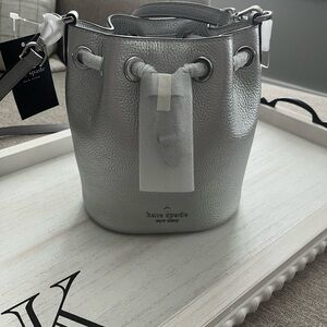 Kate Spade Silver Mini Bag with Drawstring Closure